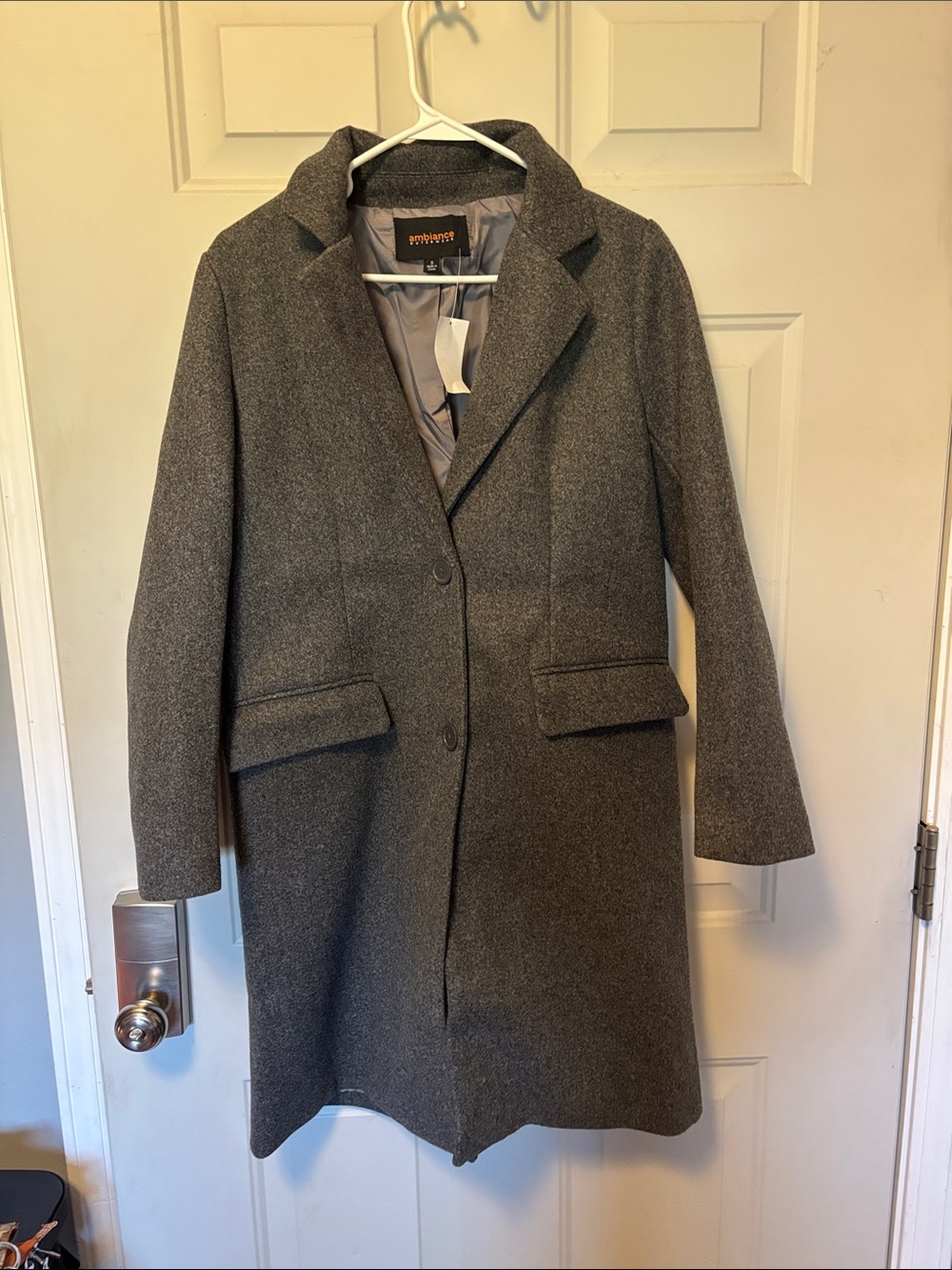 Ambiance Gray Wool-Blend Tailored Single-Breasted Trench Coat